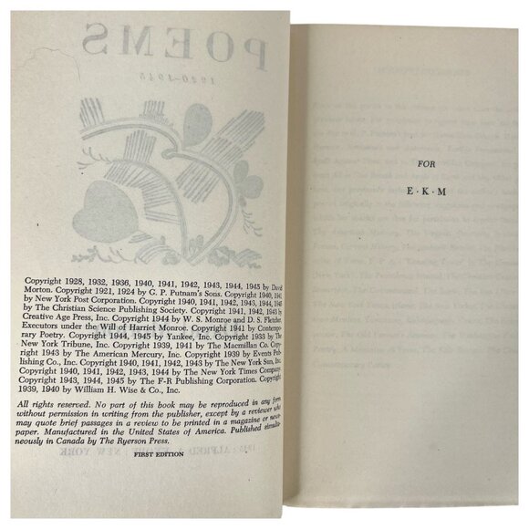 David Morton Poems 1920-1945 First Edition Hardcover Borzoi Books Poetry Book - Picture 5 of 8